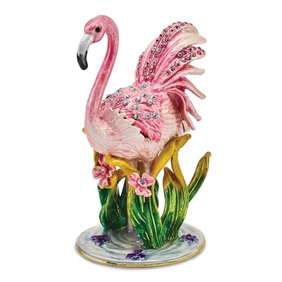 Pink Flamingo Pewter Bejeweled Trinket Box - Picture 2 of 4